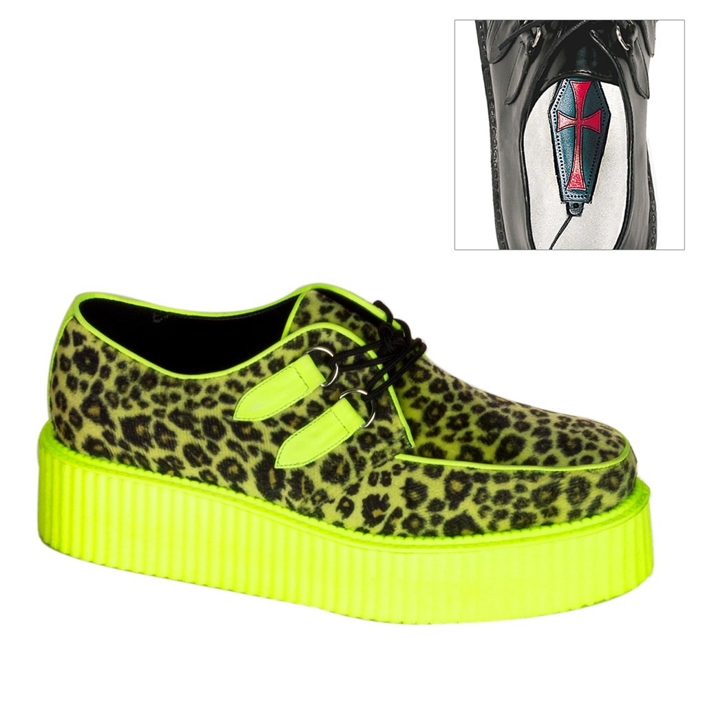 Creepers Demonia V Creeper 507uv Fur UV Homme - Leopard/Vert 46095-OXMV